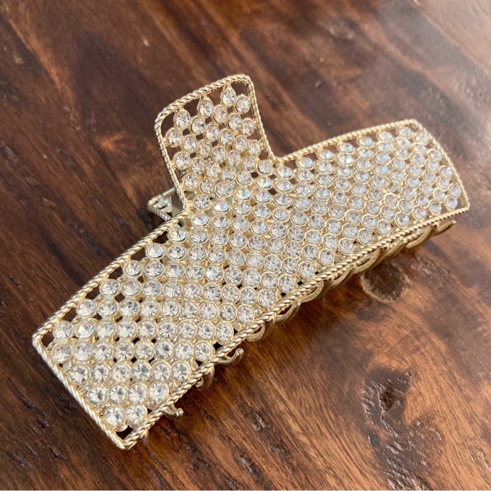 New Large Hair Clip Rhinestone and Gold